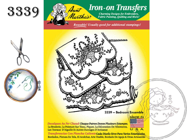Aunt Martha's, 3339, Bedroom Ensemble, NEW Transfer Pattern, Hot Iron Transfers, Uncut, Unopened Transfers - The Vintage TeacupHot Iron Transfers