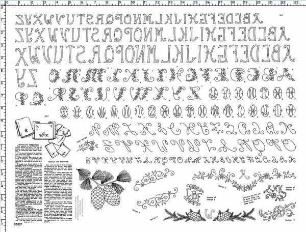 Aunt Martha's 3527, Six Alphabets, Pinecone, Hot Iron Transfer Pattern, Alphabet Embroidery Pattern, Needle Craft Patterns - The Vintage TeacupHot Iron Transfers