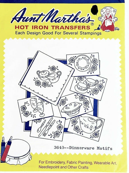 Aunt Martha's, 3640, Dinnerware Motifs, Transfer Pattern, Hot Iron Transfers, NEW Transfers, For Embroidery, Textile Painting - The Vintage TeacupHOT IRON TRANSFERS