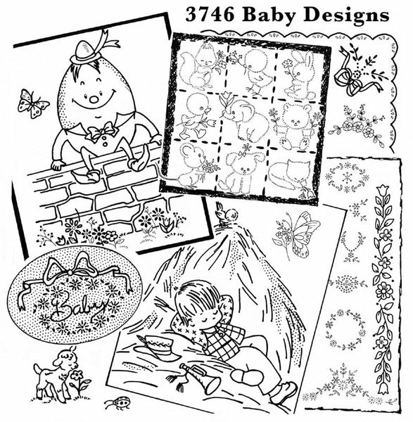 Aunt Martha's 3746, Baby Designs, Transfer Pattern, Hot Iron Transfers, NEW Transfers, For Embroidery, Textile Painting, Needlepoint - The Vintage TeacupHot Iron Transfers