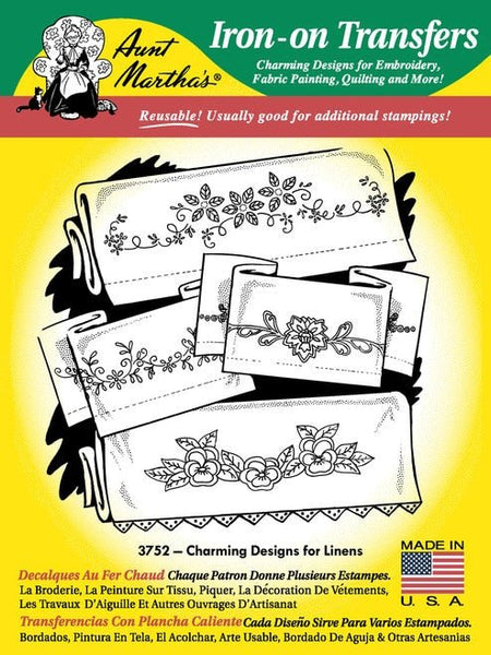 Aunt Martha's 3752, Charming Designs, For Linens, NEW Transfer Pattern, Hot Iron Transfers, Uncut, Unopened Transfers - The Vintage TeacupHot Iron Transfers