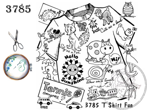 Aunt Martha's 3785, T Shirt Fun, Transfer Pattern, Hot Iron Transfers, For Embroidery, Textile Painting, Needlepoint - The Vintage TeacupHot Iron Transfers