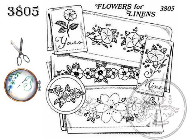 Aunt Martha's, 3805, Pillowcase Designs, Morning Glory, Flowers for Linens, Hot Iron Transfers, NEW Uncut, Unopened Transfers - The Vintage TeacupHot Iron Transfers