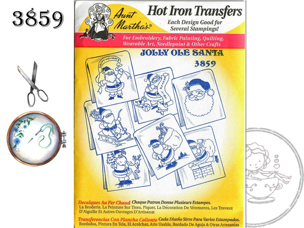 Aunt Martha's, 3859, Jolly Ol Santa, Transfer Pattern, Hot Iron Transfers, Uncut, Unopened Transfers - The Vintage TeacupHot Iron Transfers