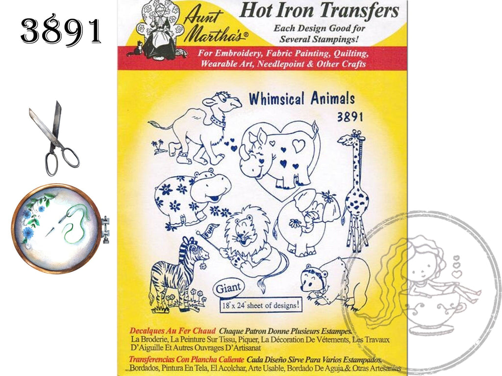 Aunt Martha's® 3891, Whimsical Animals, Transfer Pattern, Hot Iron Tra –  The Vintage Teacup