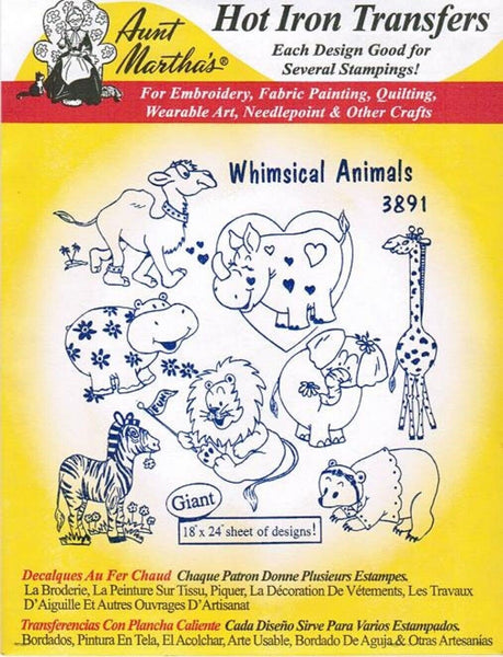 Aunt Martha's® 3891, Whimsical Animals, Transfer Pattern, Hot Iron Transfers, Uncut, Unopened Transfers - The Vintage TeacupHot Iron Transfers