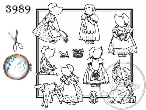 Aunt Martha's, 3989, Bonnie Bonnet Too, Colonial Girl, Transfer Pattern, Hot Iron Transfers, Uncut, Arts and Crafts, Transfers - The Vintage TeacupHot Iron Transfers