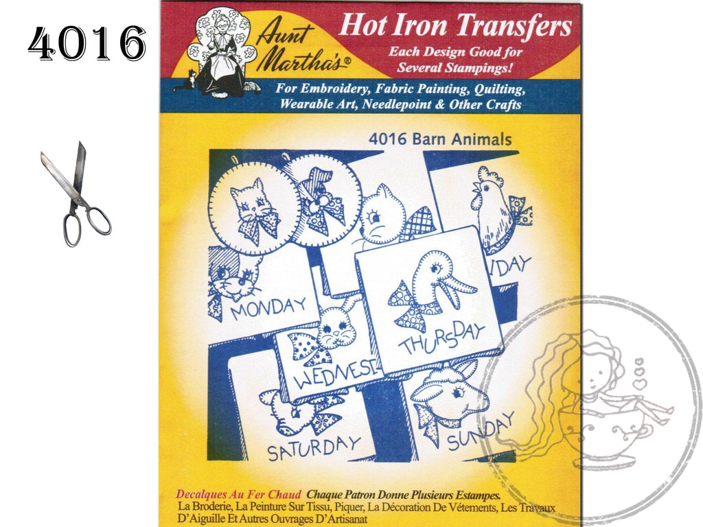 Aunt Martha's® 4016, Barn Animals, Transfer Pattern, Hot Iron Transfers, Uncut, Unopened Transfers - The Vintage TeacupHot Iron Transfers
