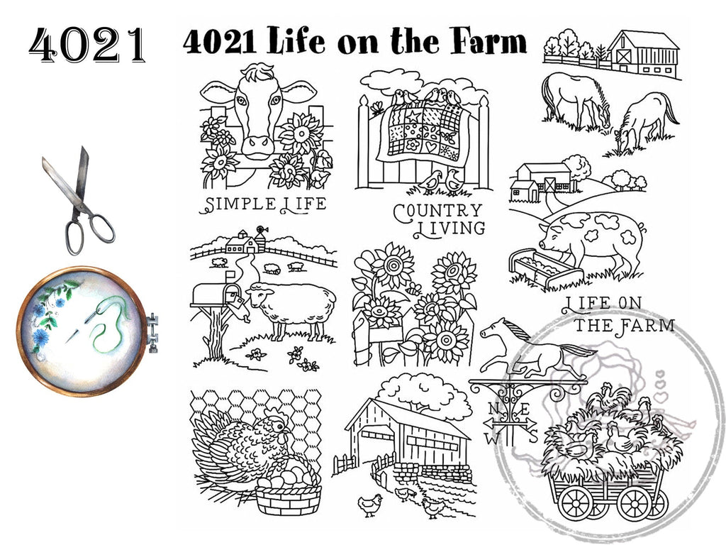 Aunt Martha's, 4021, Life on the Farm, NEW Transfer Pattern, Hot Iron Transfers, Uncut, Unopened Transfers, Animal Embroidery - The Vintage TeacupHot Iron Transfers