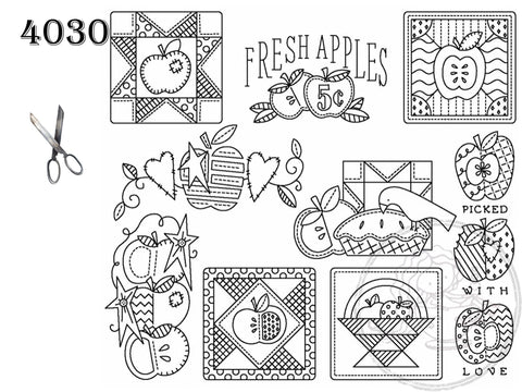 Aunt Martha's, 4030, Patchwork Apples, NEW Transfer Pattern, Hot Iron Transfers, Fruit Embroidery Pattern - The Vintage TeacupNeedlecraft Patterns