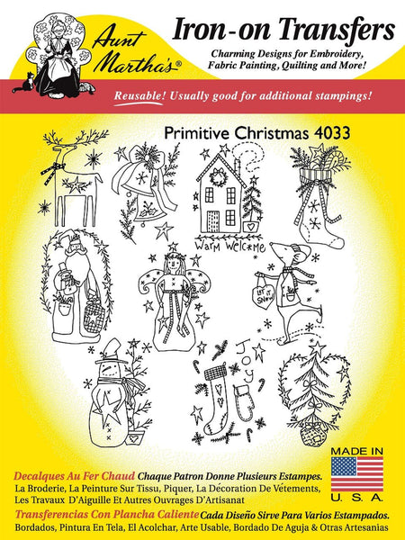 Aunt Martha's 4033 Primitive Christmas, NEW Transfer Pattern, Hot Iron Transfers, Uncut, Unopened Transfers - The Vintage TeacupHot Iron Transfers