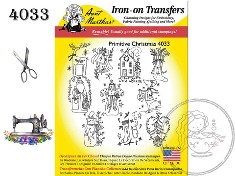 Aunt Martha's 4033 Primitive Christmas, NEW Transfer Pattern, Hot Iron Transfers, Uncut, Unopened Transfers - The Vintage TeacupHot Iron Transfers