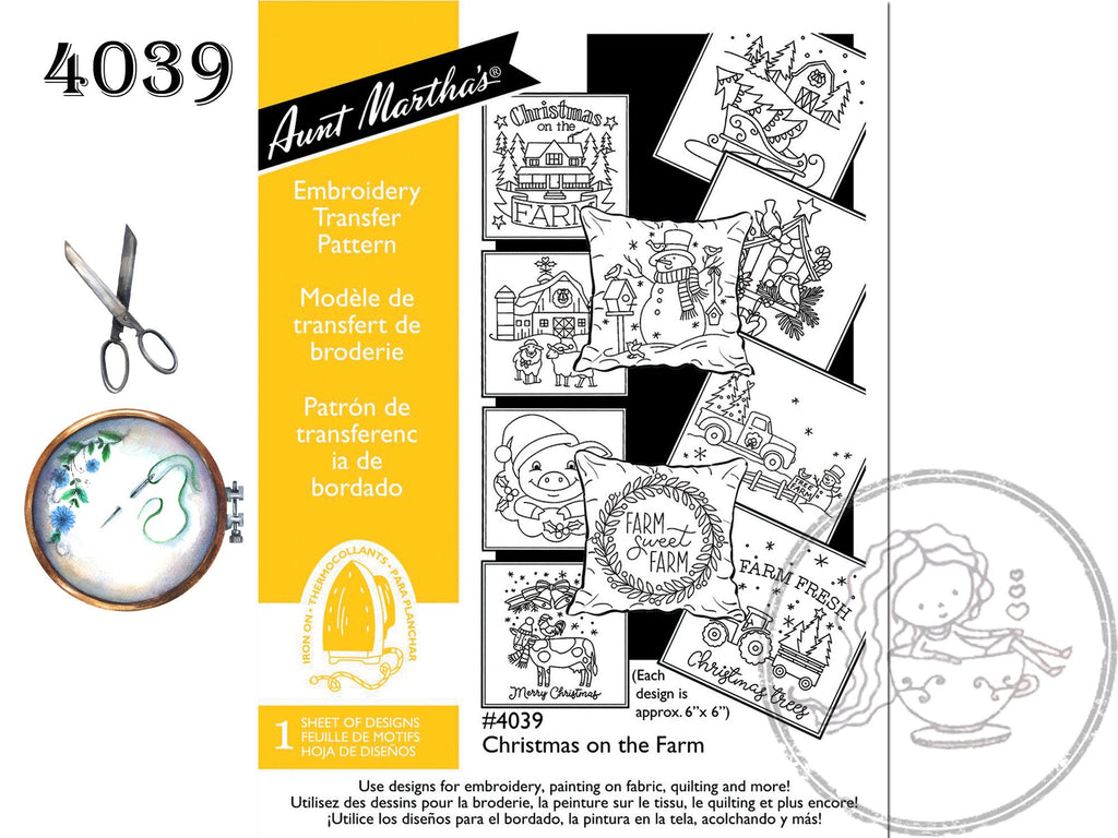 Aunt Martha's 4039 Christmas on the Farm, NEW Transfer Pattern, Hot Iron Transfers, Uncut, Unopened Transfers - The Vintage TeacupHot Iron Transfers