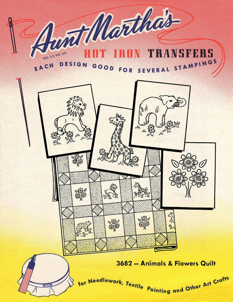 Aunt Martha's®, Hand Embroidery, Transfer Pattern, 3682, Animals