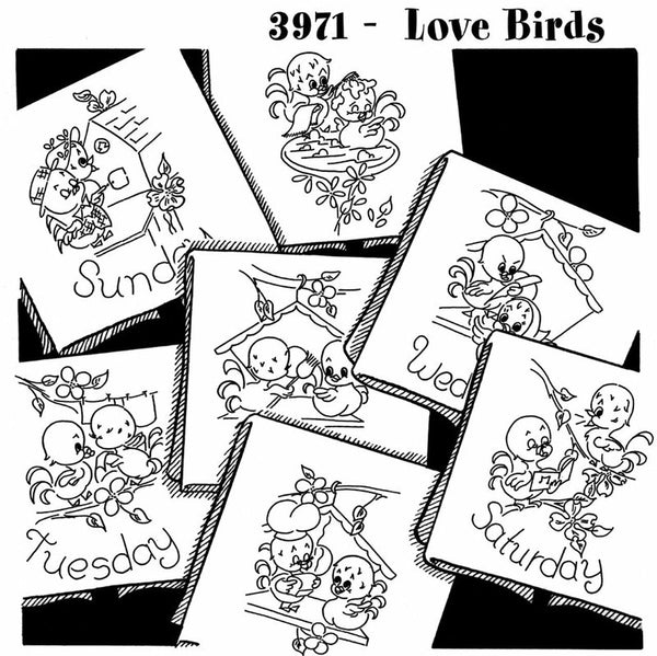 Aunt Martha's, Love Birds, 3971, Vintage Embroidery, Transfer Pattern, Hot Iron Transfers, Bird Embroidery Pattern - The Vintage TeacupHot Iron Transfers