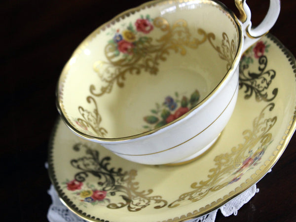 Aynsley Biscuit & Gold, Floral Overlay, Tea Cup and Saucer 17861 - The Vintage TeacupTeacups