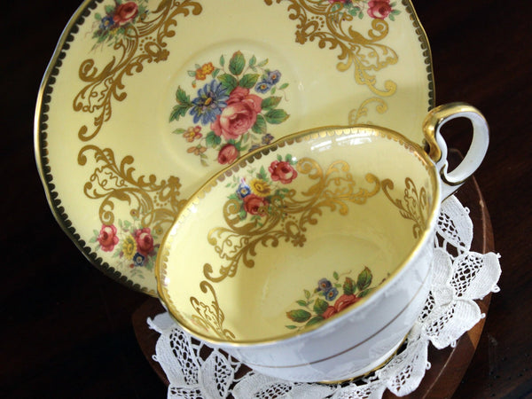 Aynsley Biscuit & Gold, Floral Overlay, Tea Cup and Saucer 17861 - The Vintage TeacupTeacups