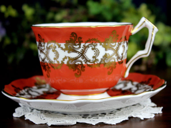 Aynsley Burnt Sienna, Gilt Overlay, Tea Cup and Saucer 18265 - The Vintage TeacupTeacups