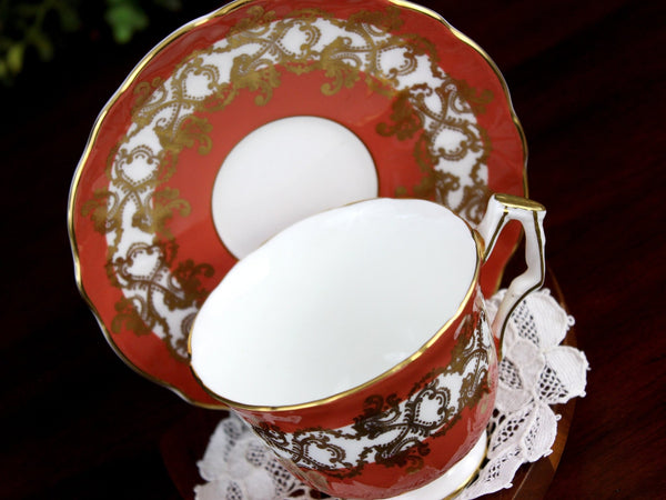 Aynsley Burnt Sienna, Gilt Overlay, Tea Cup and Saucer 18265 - The Vintage TeacupTeacups