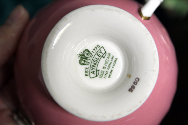 Aynsley Dusky Pink Teacup, Floral Interior, Oban Tea Cup & Saucer Set -J - The Vintage TeacupTeacups
