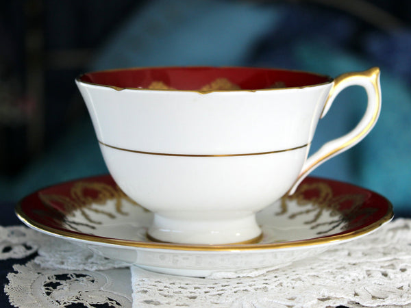 Aynsley Tea Cup, Teacup and Saucer, Burgundy Banding, English Bone China 16303 - The Vintage TeacupTeacups