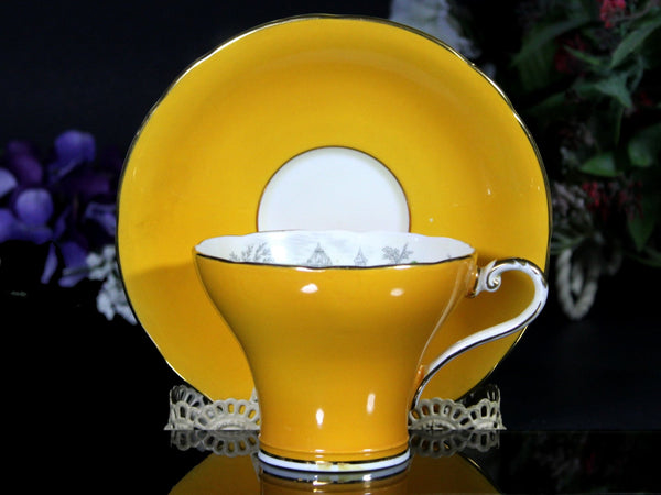 Aynsley Teacup, Corset Waist, Orange Tea Cup and Saucer with Floral Interior -J - The Vintage TeacupTeacups