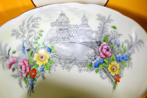 Aynsley Teacup, Corset Waist, Orange Tea Cup and Saucer with Floral Interior -J - The Vintage TeacupTeacups