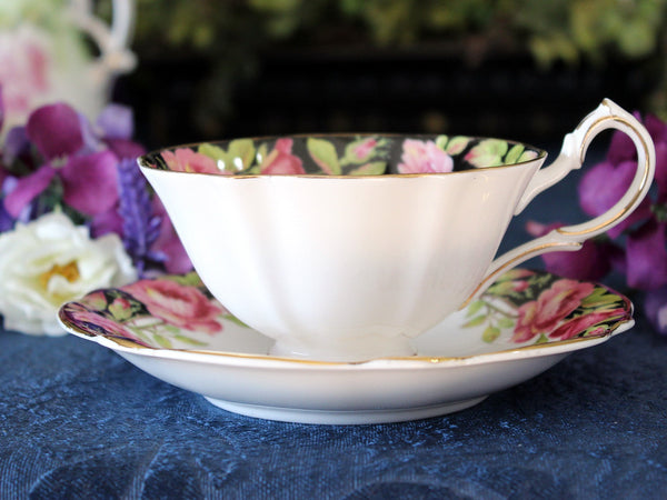 Black Magic Bone China Teacup, Tea Cup & Saucer, Queen Anne, Footed Teacup 17484 - The Vintage TeacupTeacups