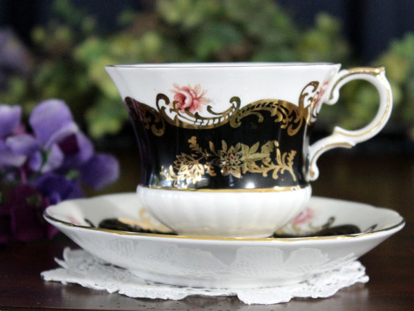 Black Paragon Pembroke, Teacup and Saucer, English Bone China Tea Cup -J - The Vintage TeacupTeacups