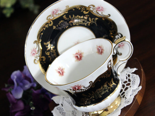 Black Paragon Pembroke, Teacup and Saucer, English Bone China Tea Cup -J - The Vintage TeacupTeacups