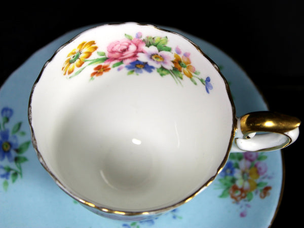 Blue DEMITASSE Teacup, Crown Staffordshire Demi Tea Cup and Saucer, England -J - The Vintage TeacupTeacups