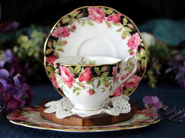 Bone China Teacup, Tea Cup, Saucer and Side Plate, Princess Anne 17502 - The Vintage TeacupTeacups