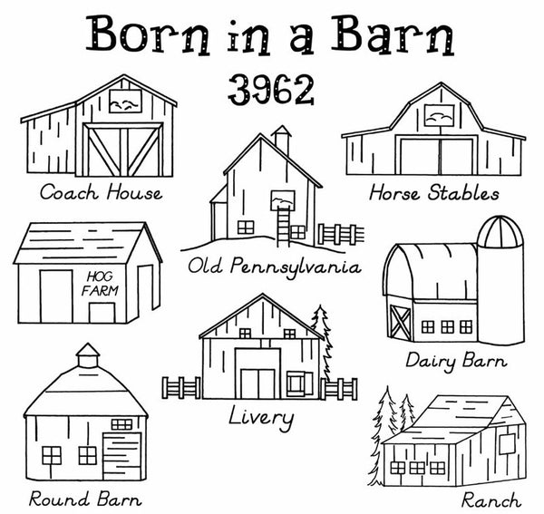 Born in a Barn, 3962, Aunt Martha's®, Vintage Embroidery, Transfer Pattern, Hot Iron Transfers, Uncut, Barns to Embroider - The Vintage TeacupHot Iron Transfers
