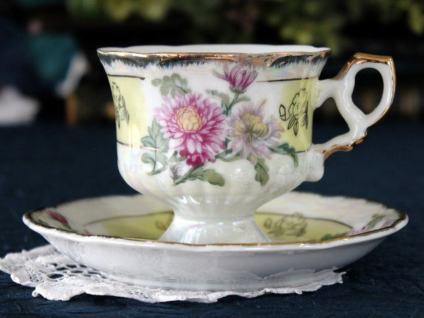 c1950s Japanese Tea Cup, Pearlized Teacup & Saucer, Pedestal Footing 17297 - The Vintage TeacupTeacups