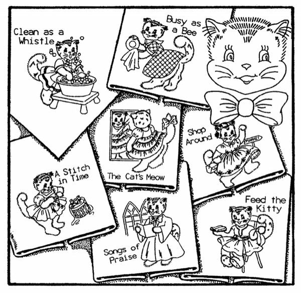 Cat Tales, 3988, Aunt Martha's®, Vintage Embroidery, Transfer Pattern, Hot Iron Transfers, Cat Embroidery - The Vintage TeacupNeedlecraft Patterns