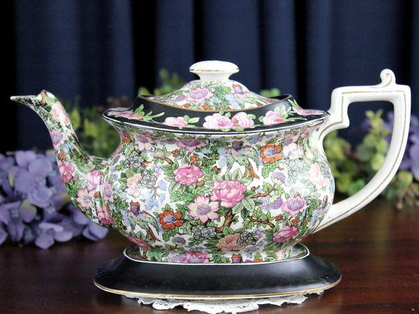 Chintz Crown Ducal Teapot, Underplate, Transferware 18272 - The Vintage TeacupTimeless Teapots