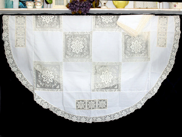 Circular Table Cloth, 8 Matching Napkins, Machined Filet Lace Inserts, Vintage Tablecloth, Vintage Table Cloth, Lace Edging 17941 - The Vintage TeacupVINTAGE TABLECLOTHS