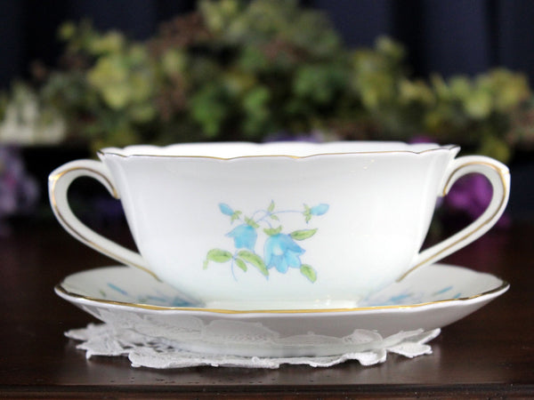 Coalport Blue Harebell, Bouillon Cup & Saucer, Vintage Soup Cup & Saucer 17870 - The Vintage TeacupTeacups