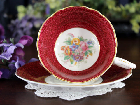 Coalport Teacup & Saucer, Wide Mouthed, Mottled Berry, Wide Tea Cup 17677 - The Vintage TeacupTeacups