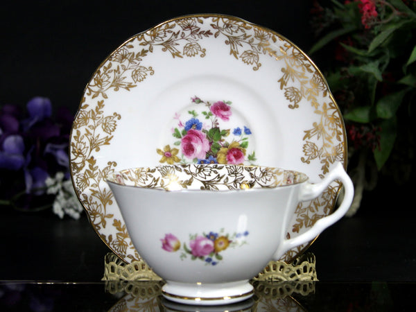 Collingwoods Teacup & Saucer, English Bone China, Gilt Chintz Tea Cup -J - The Vintage TeacupTeacups