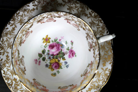 Collingwoods Teacup & Saucer, English Bone China, Gilt Chintz Tea Cup -J - The Vintage TeacupTeacups