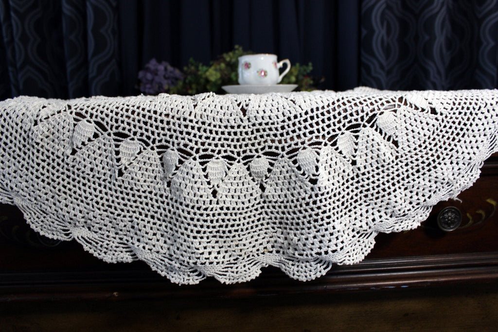 Cream Crocheted Table Topper, Small Crocheted Tablecloth, Handmade Table Topper, Large Doily, Hand Crochet 17926 - The Vintage TeacupVINTAGE TABLECLOTHS