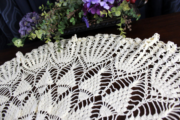 Cream Crocheted Table Topper, Small Handmade Tablecloth, Chunky Yarn, Large Doily, Hand Crochet 17875 - The Vintage TeacupTablecloths