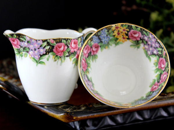 Creamer and Sugar Bowl, Paragon Bone China, Old English Garden 14108 - The Vintage TeacupAccessories