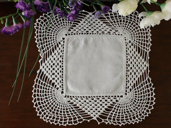 Crochet Sunrise Doily, Hand Crocheted, Linen Centered Doily, Art Deco Pattern, Spider Web Corners 16738 - The Vintage TeacupDoilies