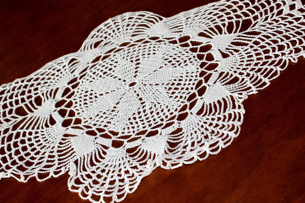 Crochet Table Runner, Hand Crocheted, Table Scarf in White, Hand Made Table Runner 15676 - The Vintage TeacupTable Runners