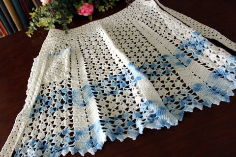 Crocheted Half Apron, Tie Waist, Hand Made Apron, Vintage Pinny 17223 - The Vintage TeacupVintage Linens