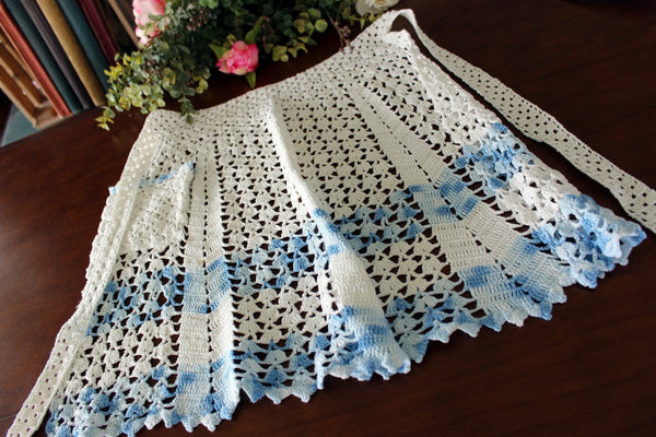 Crocheted Half Apron, Tie Waist, Hand Made Apron, Vintage Pinny 17223 - The Vintage TeacupVintage Linens