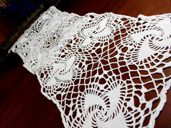 Crocheted Table Runner, Spiral Patterned Table Scarf, White Vintage Table Linens 12374 - The Vintage TeacupTable Runners