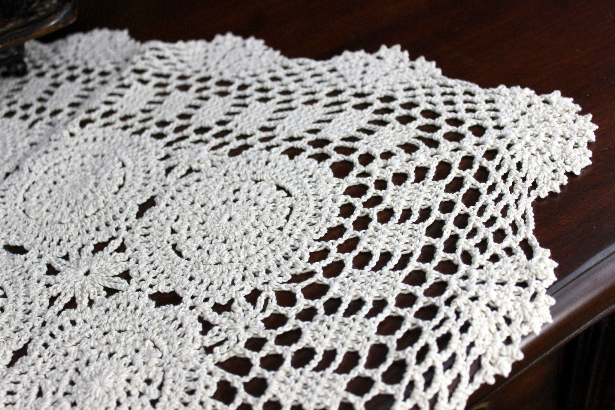Crocheted Table Topper, Small Tablecloth, Medium Weight, Light Tan 182 ...